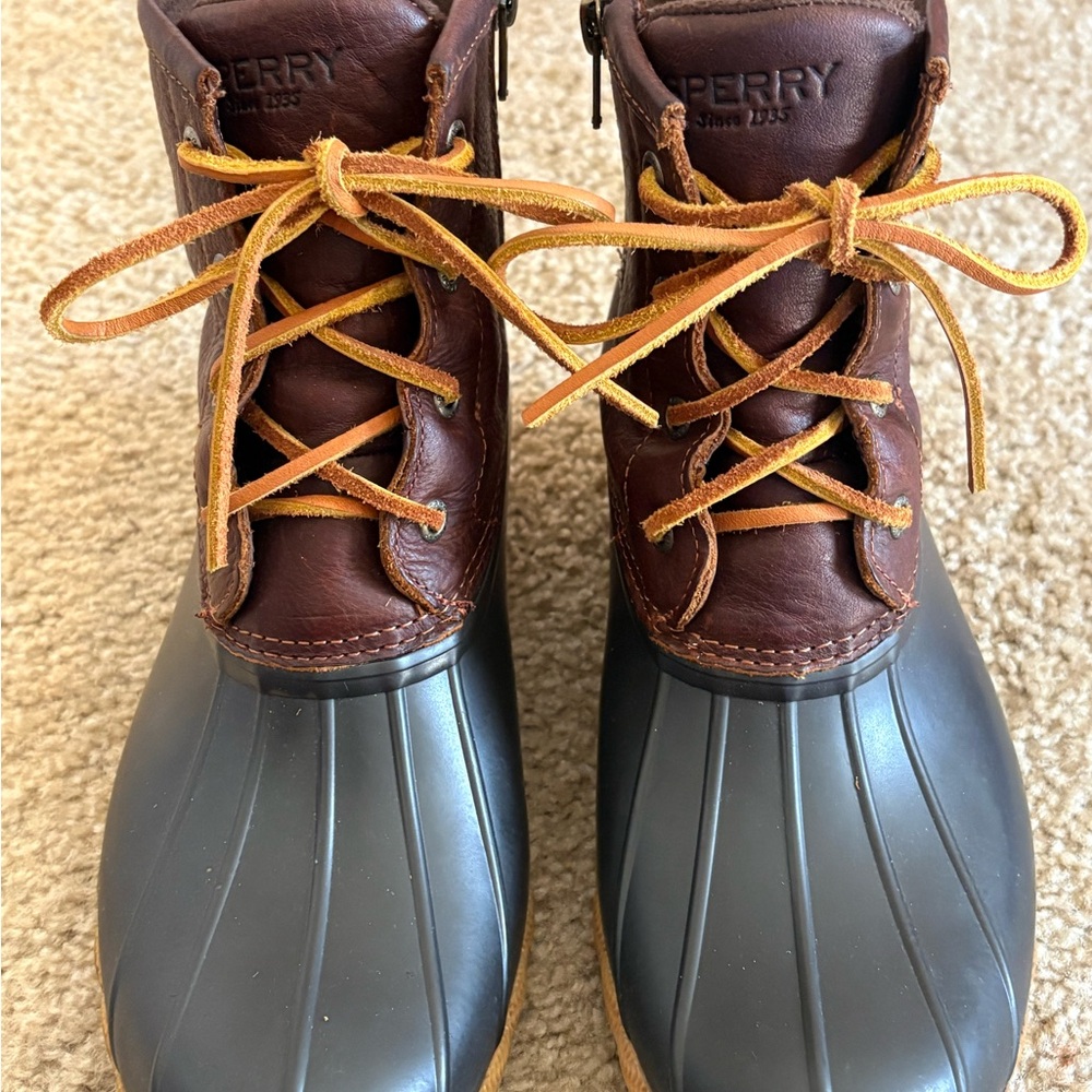 Sperry Brown Leather and Gray Rubber Boots